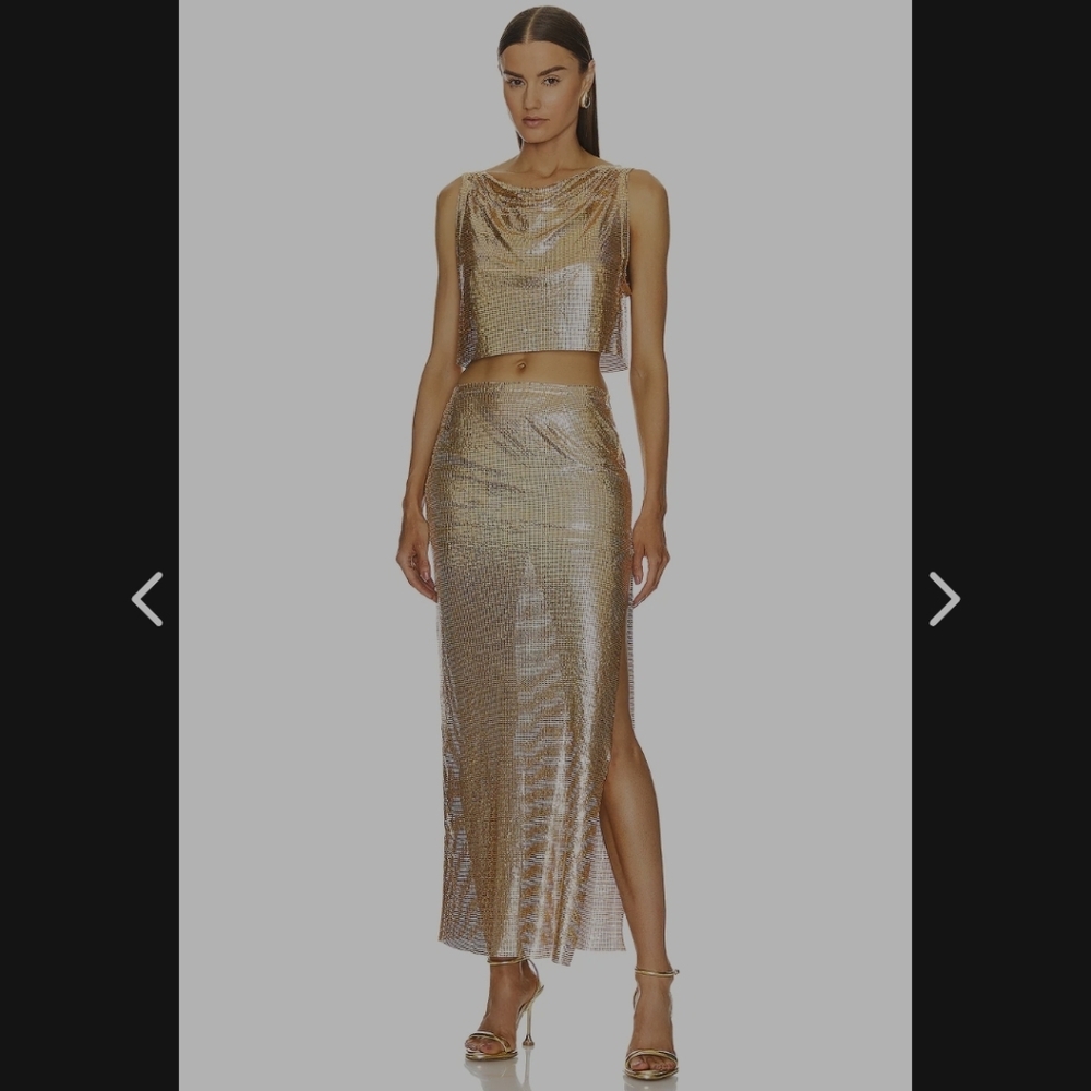 Lovers + Friends Shiny Gold Skirt